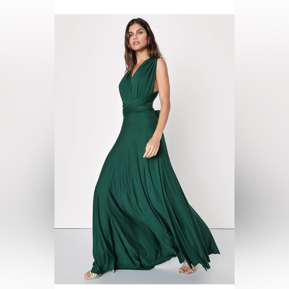 Lulus Tricks of the Trade Forest Green Convertible Maxi Dress (M)